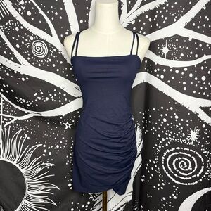 Susana Monaco Navy Ruched Mini Dress with Thin Straps